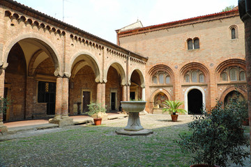Fototapeta premium Image of cloisters in the inner courtyard of Santo Stefano church in Bologna, Italy