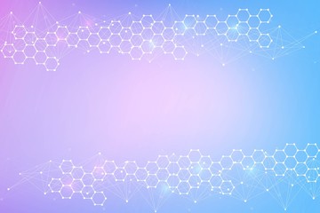 Fototapeta na wymiar Modern futuristic background of the scientific hexagonal pattern. Virtual abstract background with particle, molecule structure for medical, technology, chemistry, science. Social network vector.