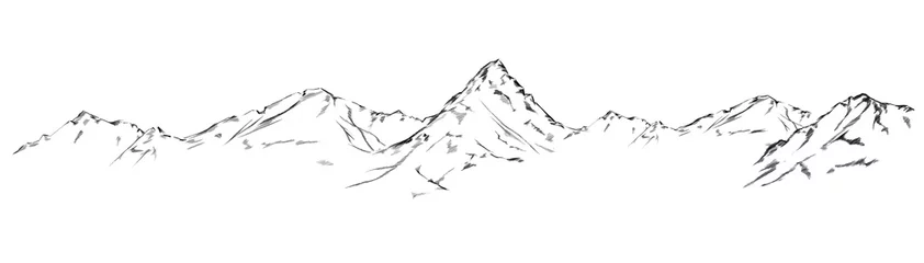 Foto op Plexiglas Mountain sketch. Handdrawn illustration isolated on white background © Alexandra