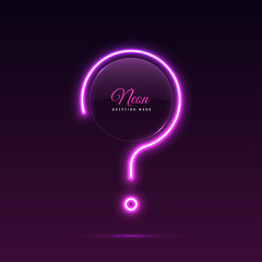 Neon question mark. Glass banner of a round shape. Transparent billboard with neon lights. Vector
