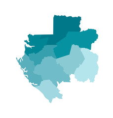 Vector isolated illustration of simplified administrative map of Gabon. Borders of the provinces (regions). Colorful blue khaki silhouettes