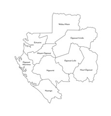 Vector isolated illustration of simplified administrative map of Gabon. Borders and names of the provinces (regions). Black line silhouettes