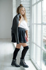 Fashion school. Girl teenager schoolgirl. 