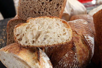 Fresh baked bread. Crispy loaf of bread. Delicious freshly baked bread. 