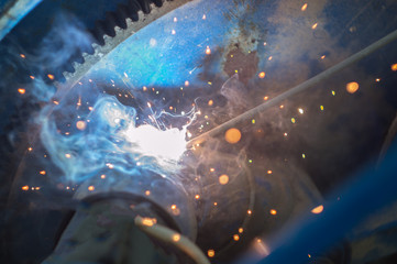 Electrode pipe welding, beautiful sparks