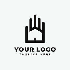 Obraz premium dual meaning logo, home with hand logo template