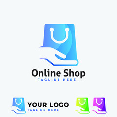 shopping bag combined with hand logo template for online shopping