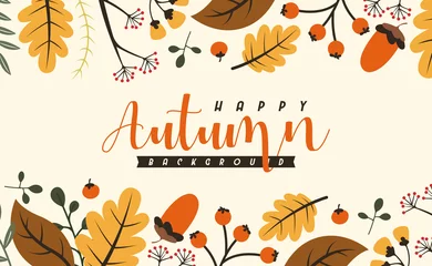 Poster Autumn background illustration vector. Flat background of autumn © Framehay