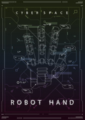 Abstract Futuristic poster with robot hand. Concept illustration with HUD elements.