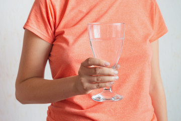 Woman girl holding empty wine glass water casual