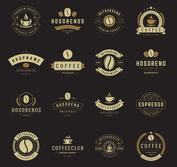 Coffee shop logos design templates set vector illustration good for cafeteria signages and cafe label and badges.