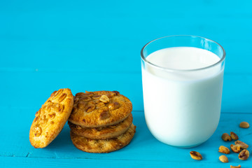 Snacks (cookies and milk) on the blue wooden desk
