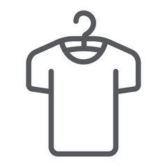 Clothes on hanger line icon, fashion and clothing, tshirt on hanger sign, vector graphics, a linear pattern on a white background.