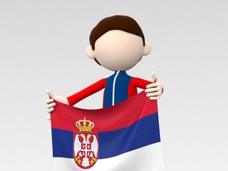 国旗を掲げるセルビアのスポーツ選手