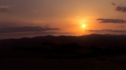 Sunset in the mountains in Greece