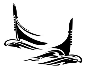 venetian gondola boat and sea waves - traditional italian vessel black and white vector design © Cattallina