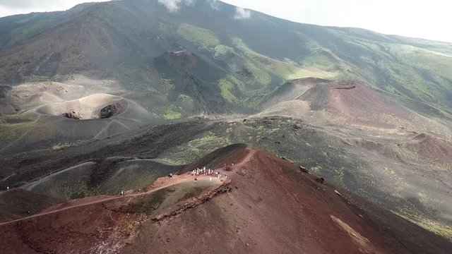 Aerial drone shot going away from the Etna vulcano near Catania in Sicily, Italy.