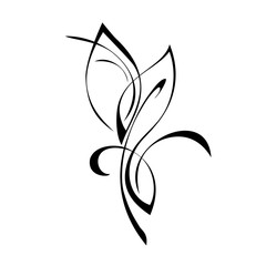 decorative element with stylized leaves and curls in black lines on a white background
