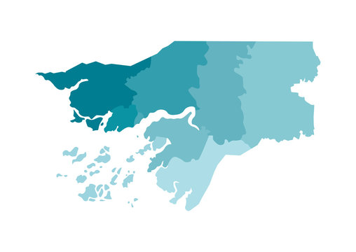 Vector isolated illustration of simplified administrative map of Guinea-Bissau. Borders of the regions. Colorful blue khaki silhouettes