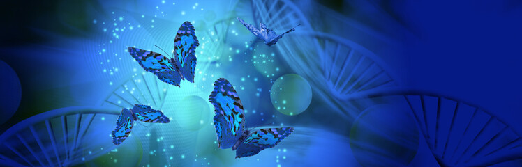 image of butterflies on dna chain background