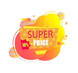 Super price vector, isolated banner with price reduction on ten percent, clearance and sellout of goods of shop, store with special propositions deal
