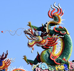 Colorful dragon on the roof of a Chinese temple