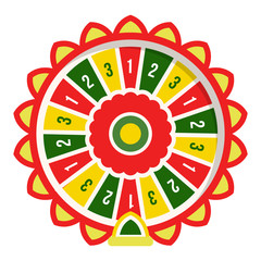Roulette or fortune wheel isolated round device with numbers. Vector risk and stakes, gambling games leisure and entertainment, pointer or arrow on rotating circle