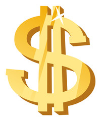 Golden dollar isolated icon vector, symbol of American currency. Sign of US financial unit, savings and investment. Earning of capital investing cash