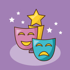 Cinema mask over purple background design
