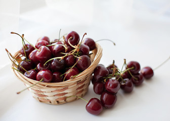 ripe cherries in basket