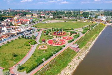 Aerial view of Tczew city over Wisla river in Poland