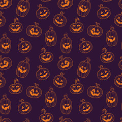 Cute and fun halloween pumpkins seamless pattern, smiling pumpkin faces - great for halloween wallpapers, banners, prints or party invitations.