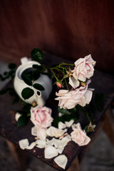 Bush pink roses in a vase