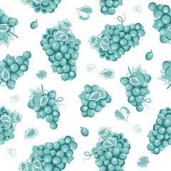 Grape bunch seamless pattern on white background with leaves, Fresh organic food, Grapes pattern background, Fruit vector illustration.