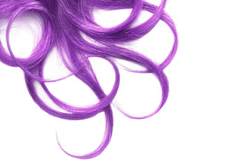 Purple wavy hair isolated on white background