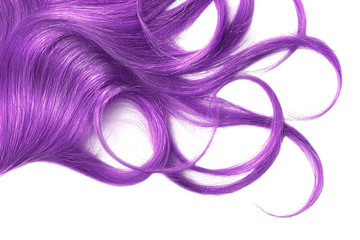 Purple wavy hair isolated on white background