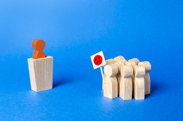 Crowd of people with posters expresses distrust and contempt for politician. Resistance,...