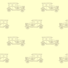 Seamless vector pattern with retro / vintage cars on yellow background.