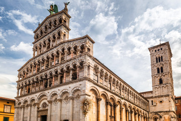San Michele in Foro, a roman catholic basilica church in Lucca town, in an ancient city in the...