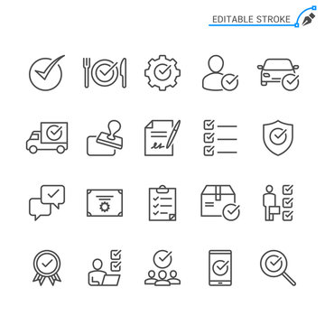 Approve line icons. Editable stroke. Pixel perfect.