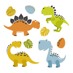 Obraz na płótnie Canvas Vector set of funny cartoon dinosaurs for kids.