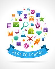 Back to school text with school supplies icons banner or flyer template on white background.