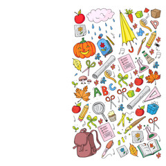 Back to school vector pattern. Education icons for children.