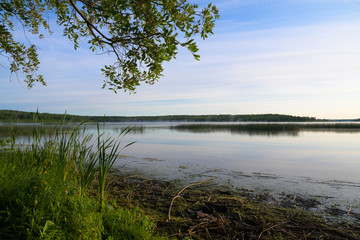 Fototapeta na wymiar overlooking an early morning calm lake