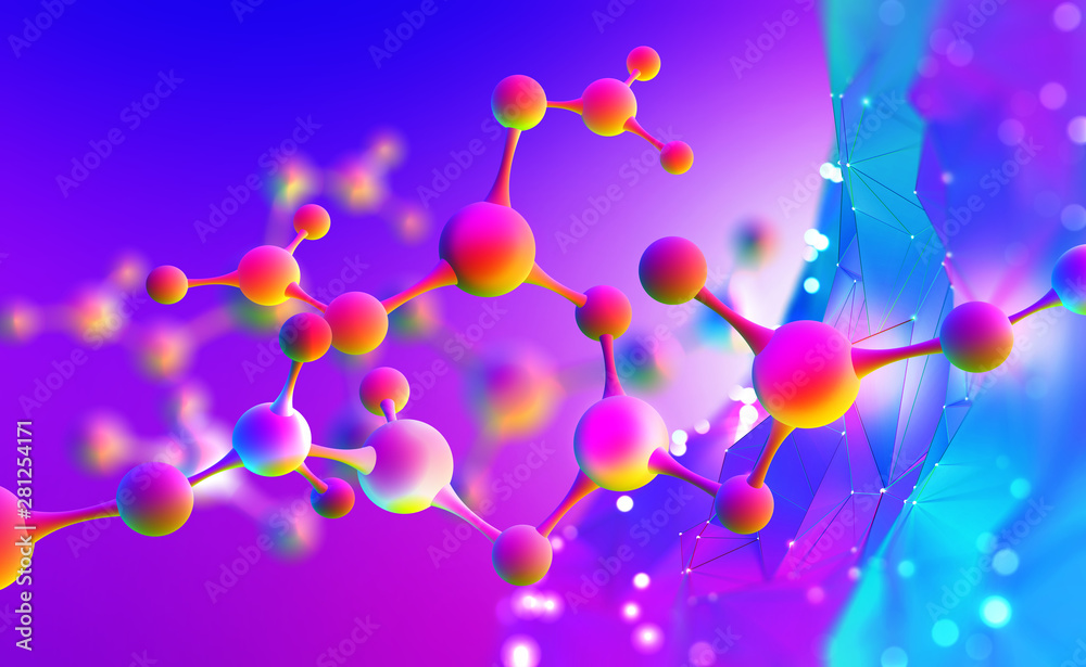 Aufkleber Nano molecular mesh design. Under microscope. 3D illustration of an abstract molecular formula
