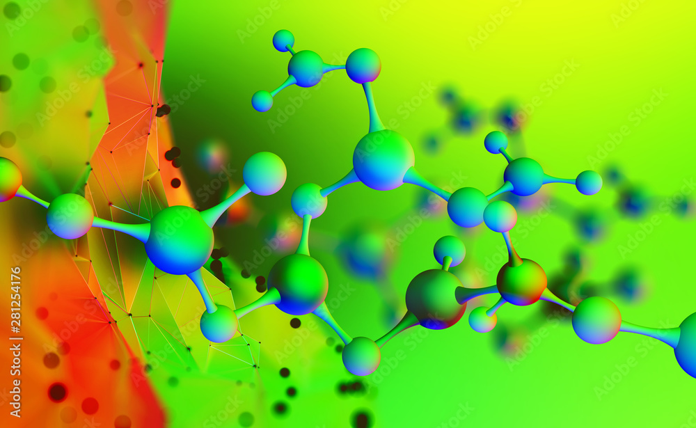 Aufkleber Nano molecular mesh design. Under microscope. 3D illustration of an abstract molecular formula
