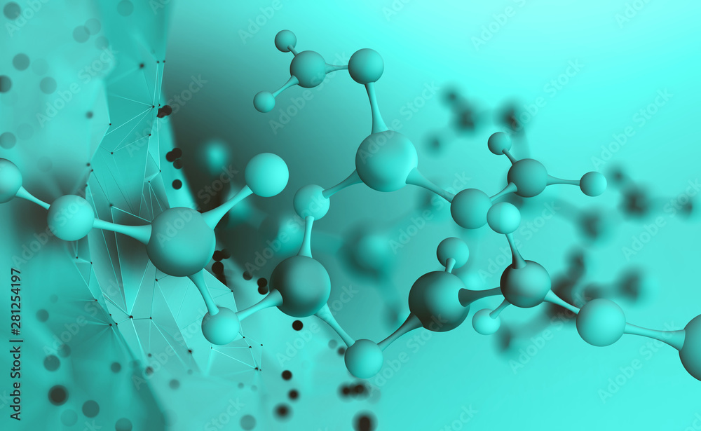 Aufkleber Nano molecular mesh design. Under microscope. 3D illustration of an abstract molecular formula