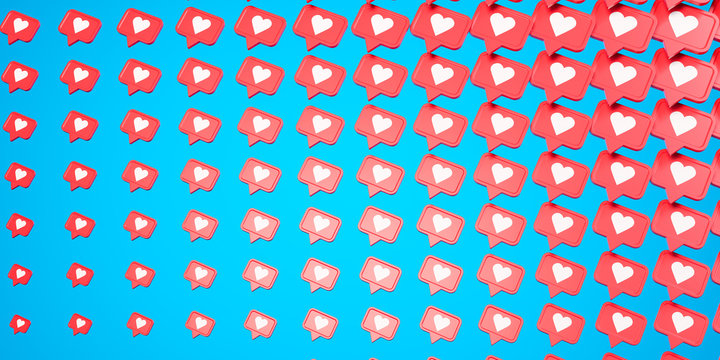 Social network concept. Llike icons from small to big over blue background.