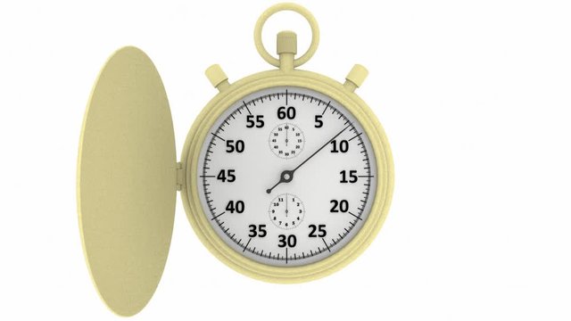 Animazione illustrazione 3D. Cronometro. Cronografo, al via, misura un minuto..