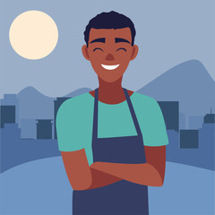 young seller man character with apron